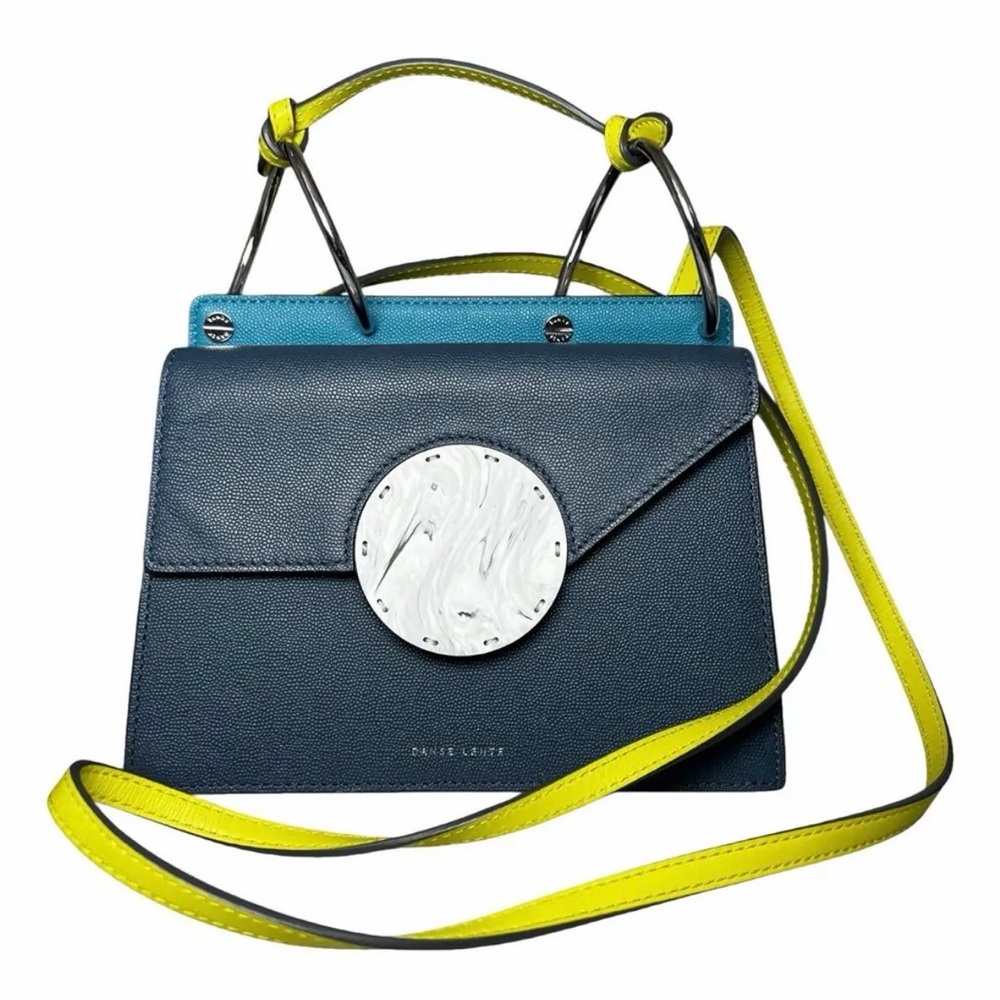 Daniel Lavette Navy Leather Crossbody with Yellow Strap